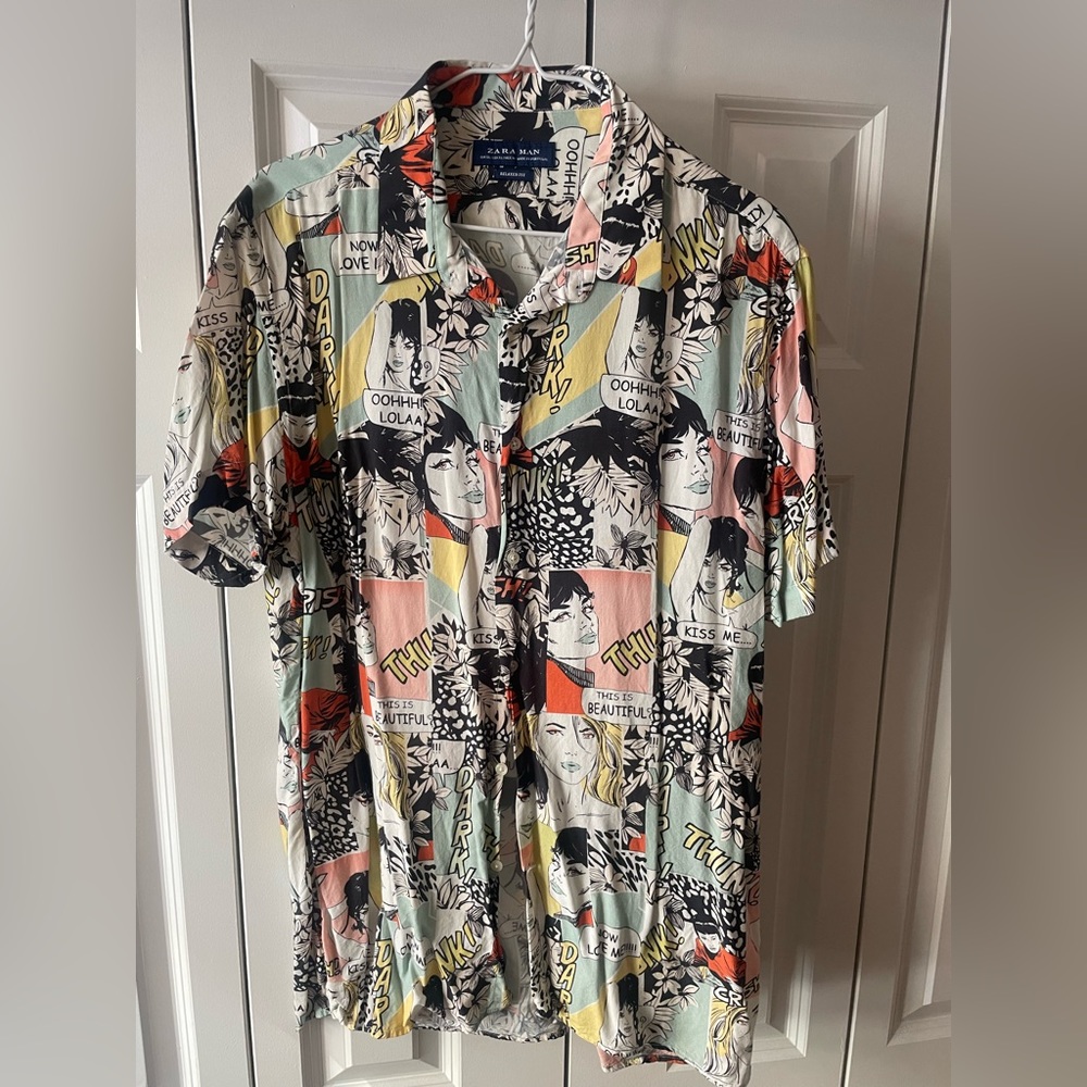 Zara Man Comic Strip Pin-Up Print Shirt